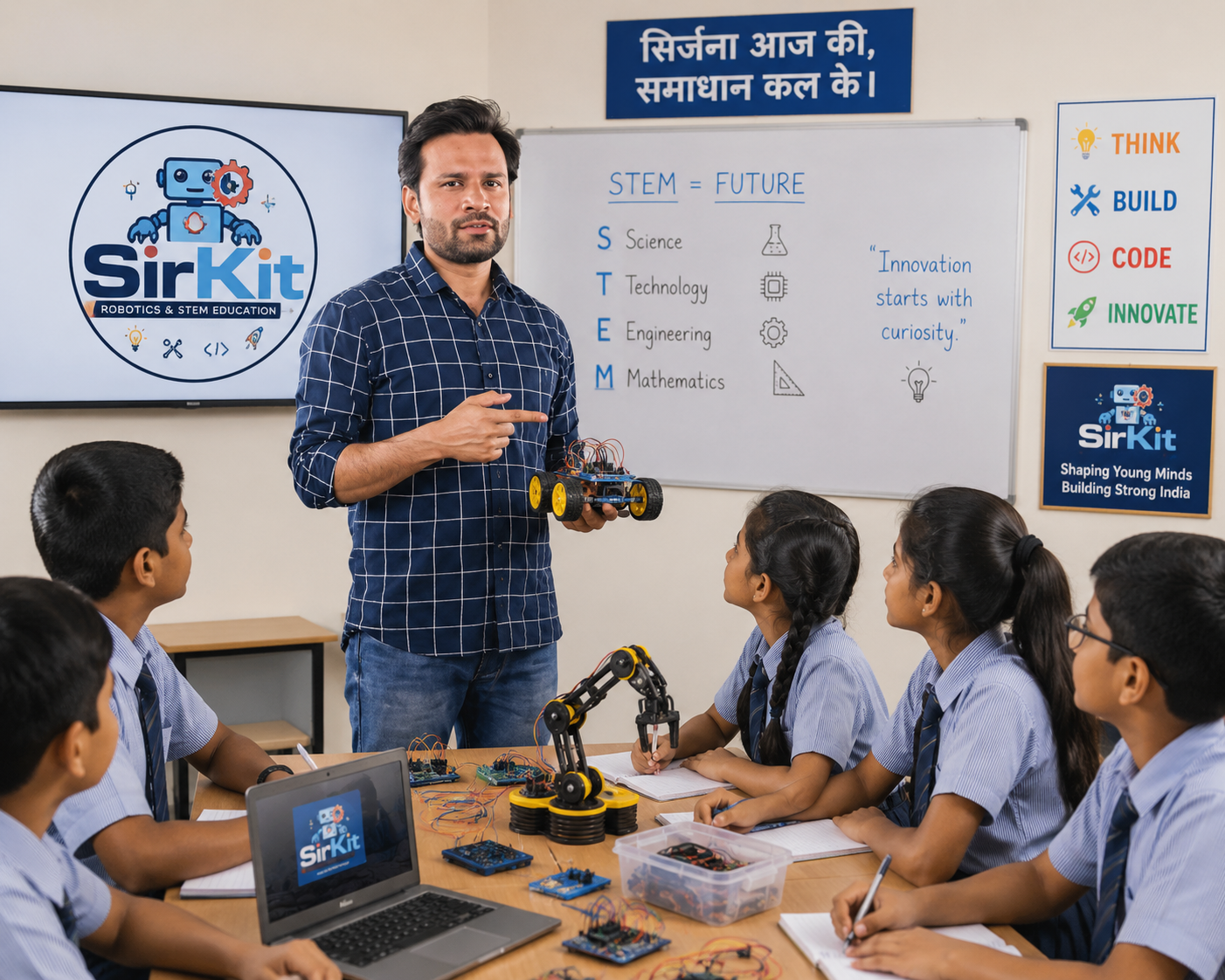 Children learning robotics